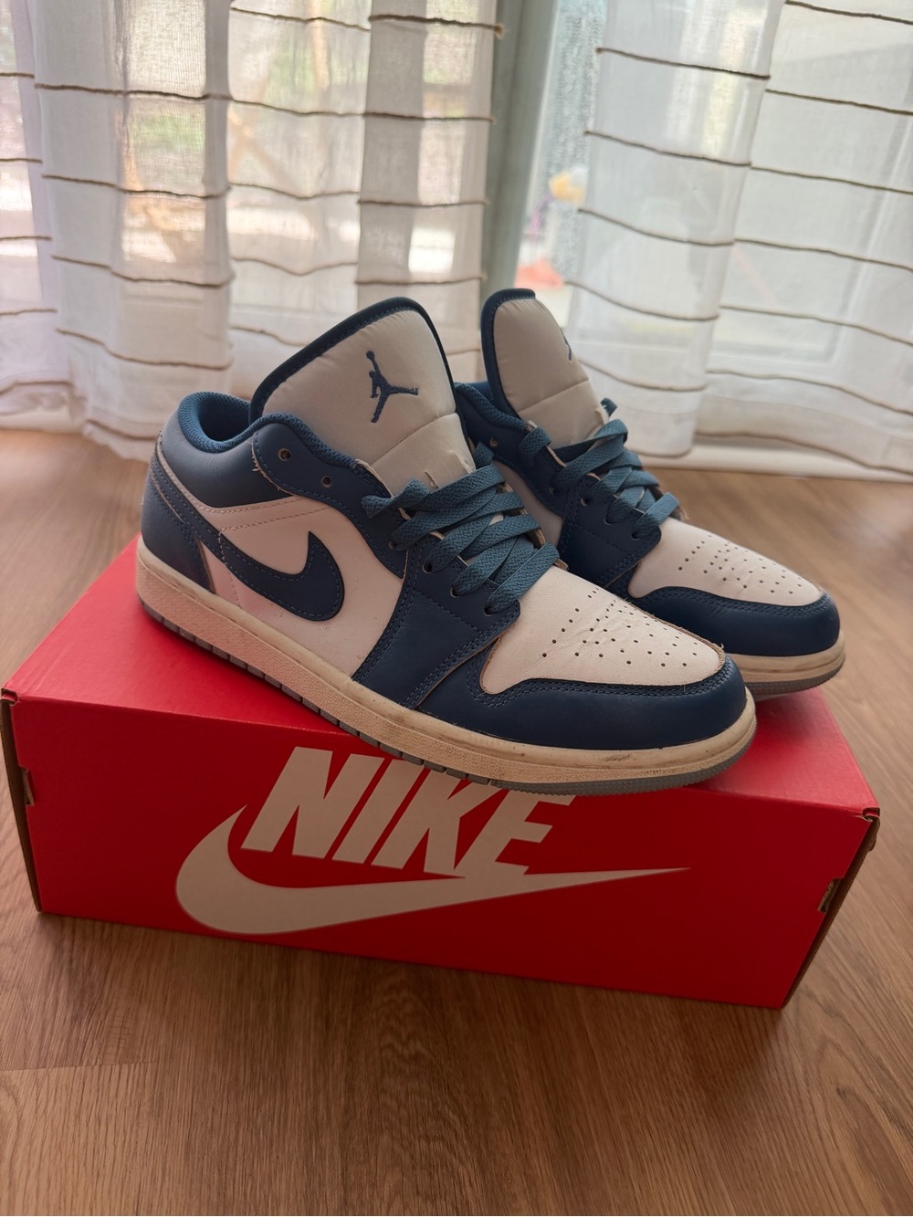 Jordan Low Top Sneakers in White and Blue